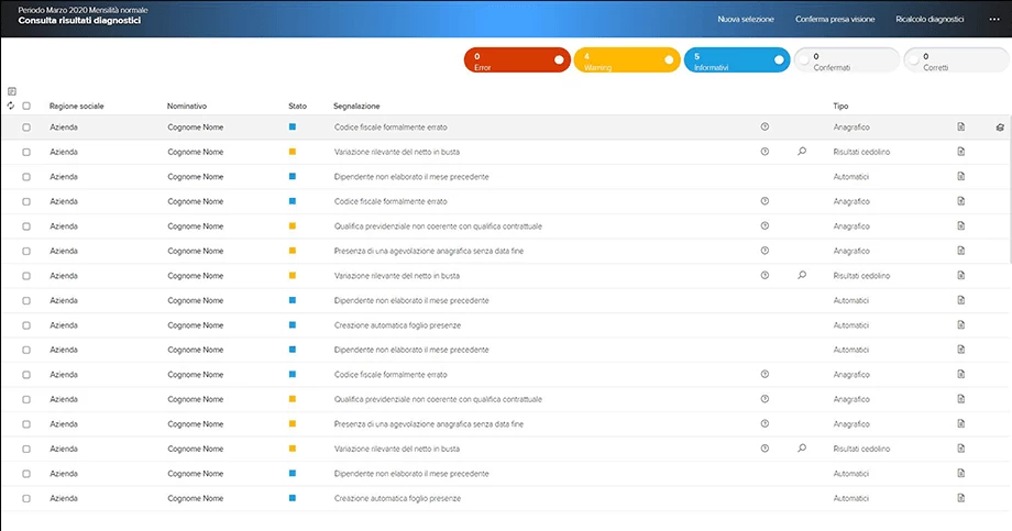 schermata diagnostico cedolini paghe software per commercialisti Ago Infinity Zucchetti