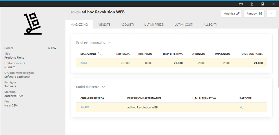 schermata magazzino software AdHoc Revolution Web Zucchetti