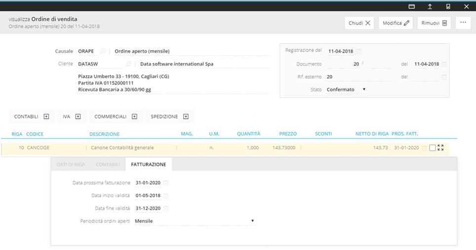 schermata ordine di vendita software AdHoc Revolution Web Zucchetti