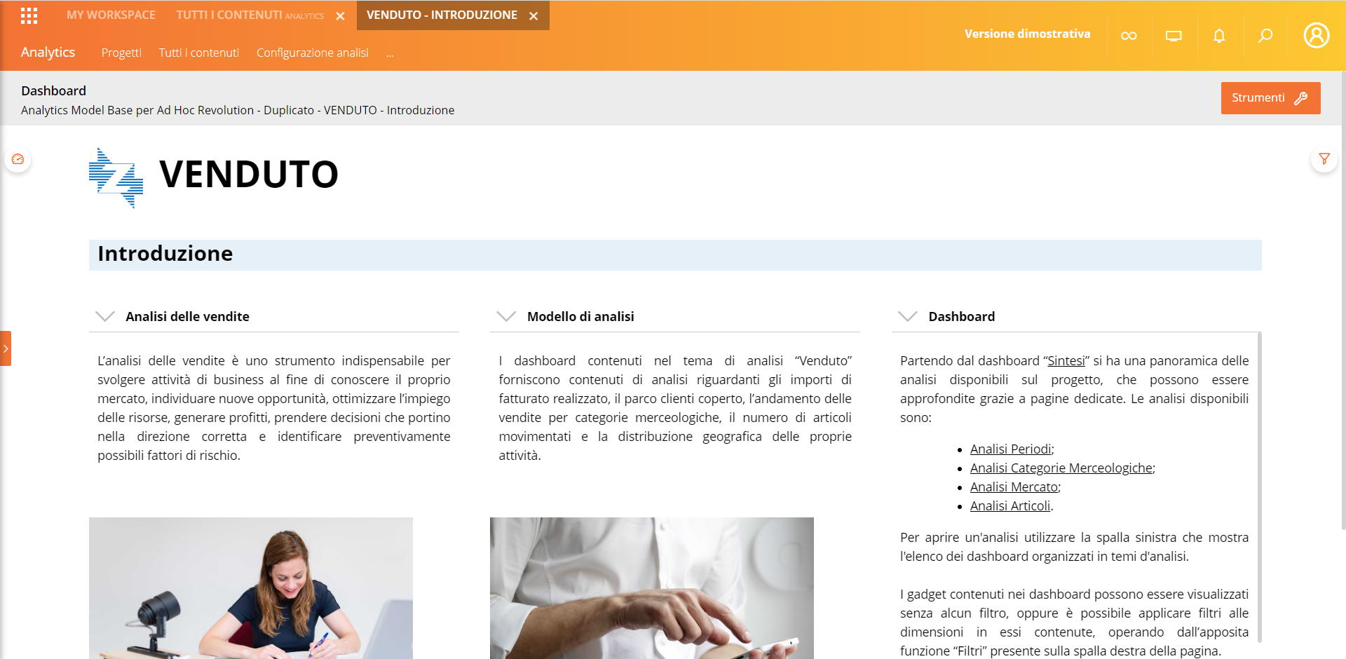 schermata di introduzione del venduto del software Analytics di Zucchetti